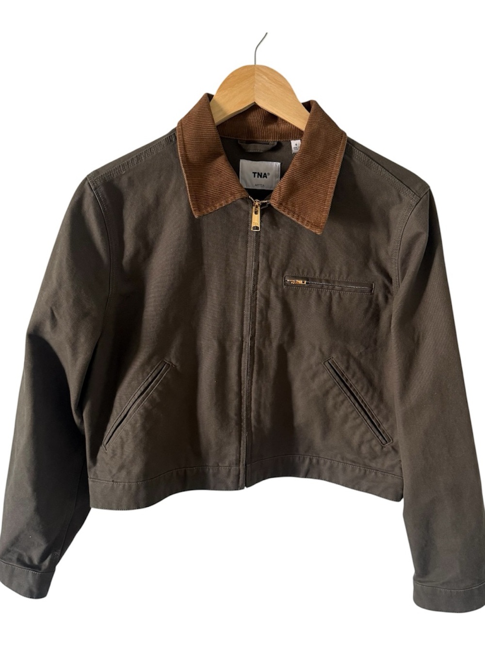 TNA Green Corduroy-Collar Canvas Jacket